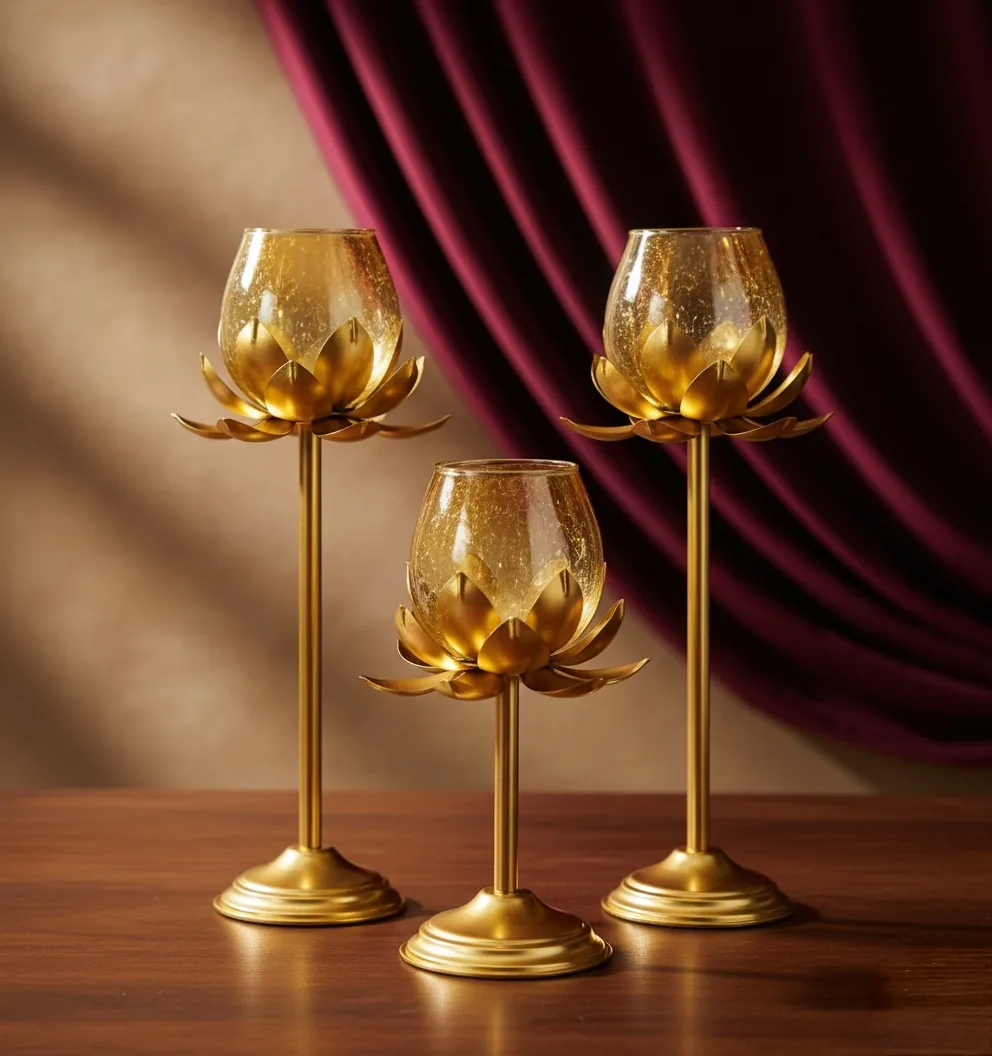 Premium Lotus stand 3pcs set with designed glass